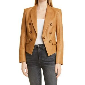 Veronica Beard Camel Cooke Lambskin Leather Dickey Jacket Blazer Size 10